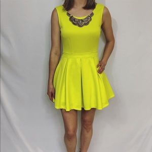 Neon yellow dress with jewel appliqué